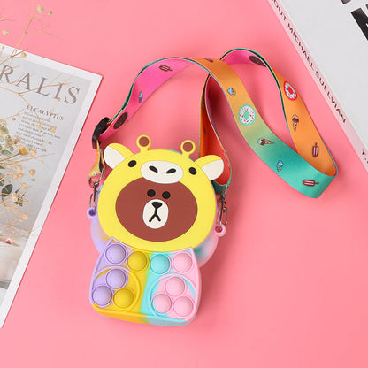 Novel Creative Cartoon Silicone Pouch Kids Crossbody Sling Bag Cute Bear Coin Purse &amp; Small Storage Bag