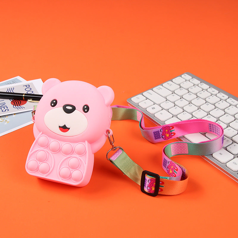 Novel Creative Cartoon Silicone Pouch Kids Crossbody Sling Bag Cute Bear Coin Purse &amp; Small Storage Bag