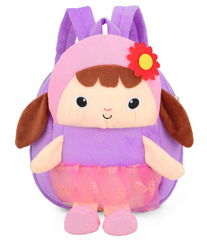 Cartoon Cute Kids Backpack for Girls, Toddler Preschool School Bag with Sunflower Doll Plush, Children’s Double Shoulder Bag