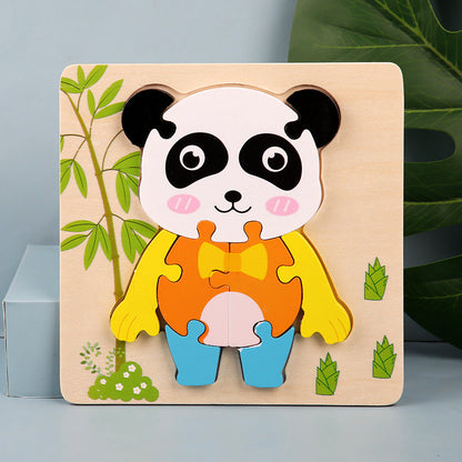 Wooden Kids Cartoon Animal 3D Puzzle, Wooden Baby Educational Puzzle Board Toy for Toddlers Ages 1-2-3