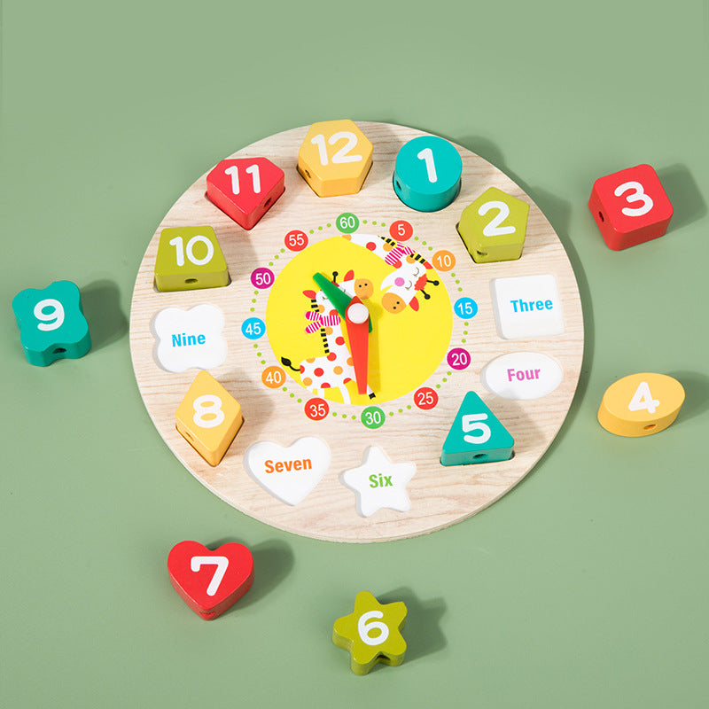 Digital Bead String Clock Model Shape Recognition Clock Educational Toy for Kids, Learning Threading Building Blocks
