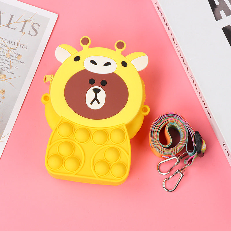 Novel Creative Cartoon Silicone Pouch Kids Crossbody Sling Bag Cute Bear Coin Purse &amp; Small Storage Bag