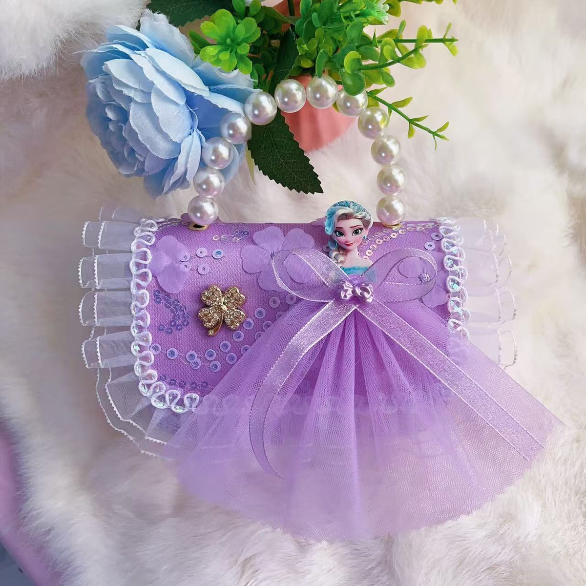 New Kids Handbag for Girls with Bow &amp; Pearl, Fashionable Princess Shoulder Crossbody Mini Purse for Coins