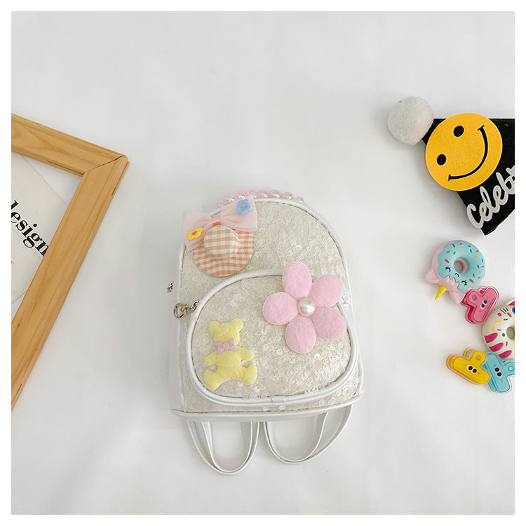 New Sequin Kids Princess Pearl Accessories Backpack Shoulder Bag, Cute Casual School Bag for Kindergarten
