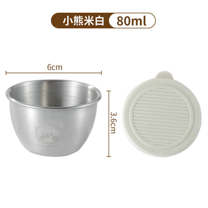 Cross-border Mini 304 Stainless Steel Dip Seasoning Box Cartoon Bear Plate with Lid Tomato Sauce Salad Sauce Cup