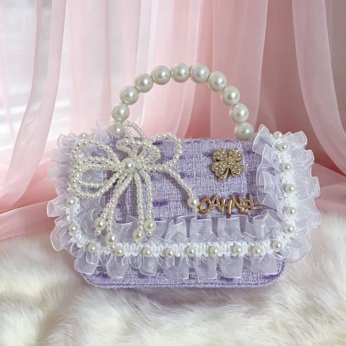 New Kids Handbag for Girls with Bow &amp; Pearl, Fashionable Princess Shoulder Crossbody Mini Purse for Coins