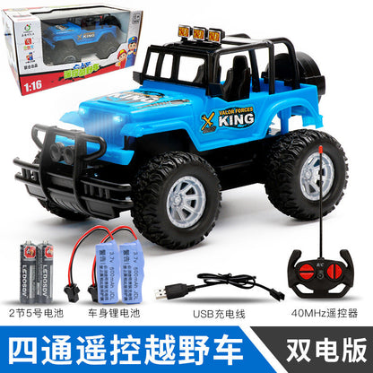 Remote Control Kids Electric Off-Road Racing Car 4-Channel Rechargeable Simulated RC Jeep Toy Vehicle for Cross-Border