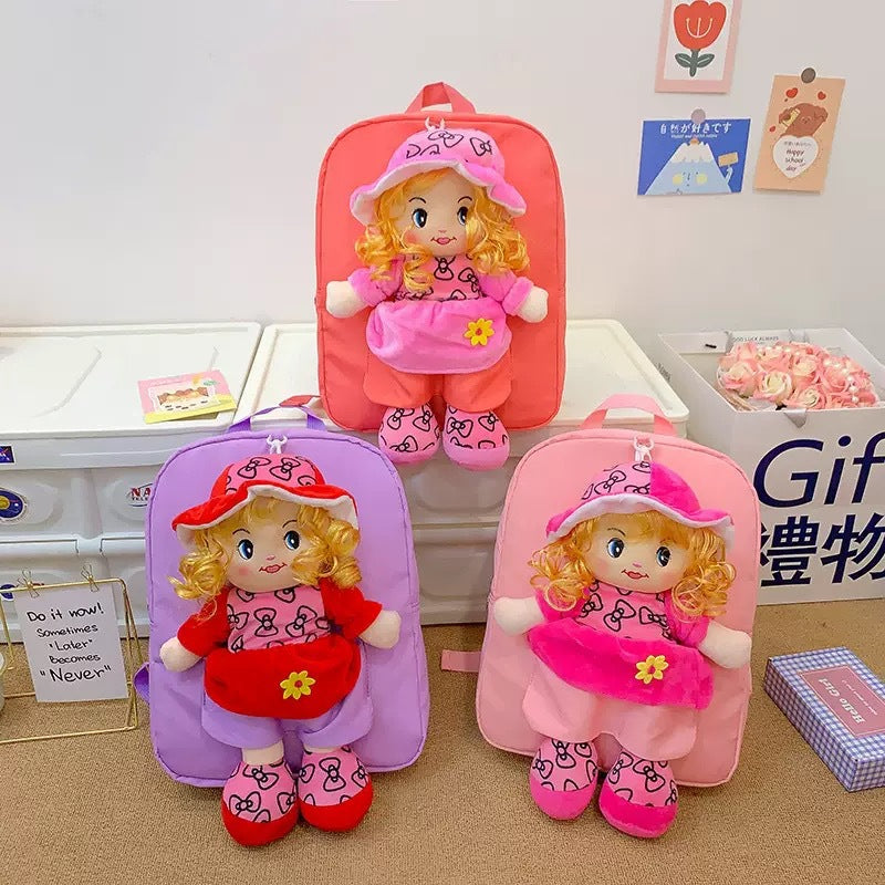 Cross-Border Cartoon Doll Backpack for Kids, Cute Baby Doll Double Shoulder Bag, Kindergarten School Bag