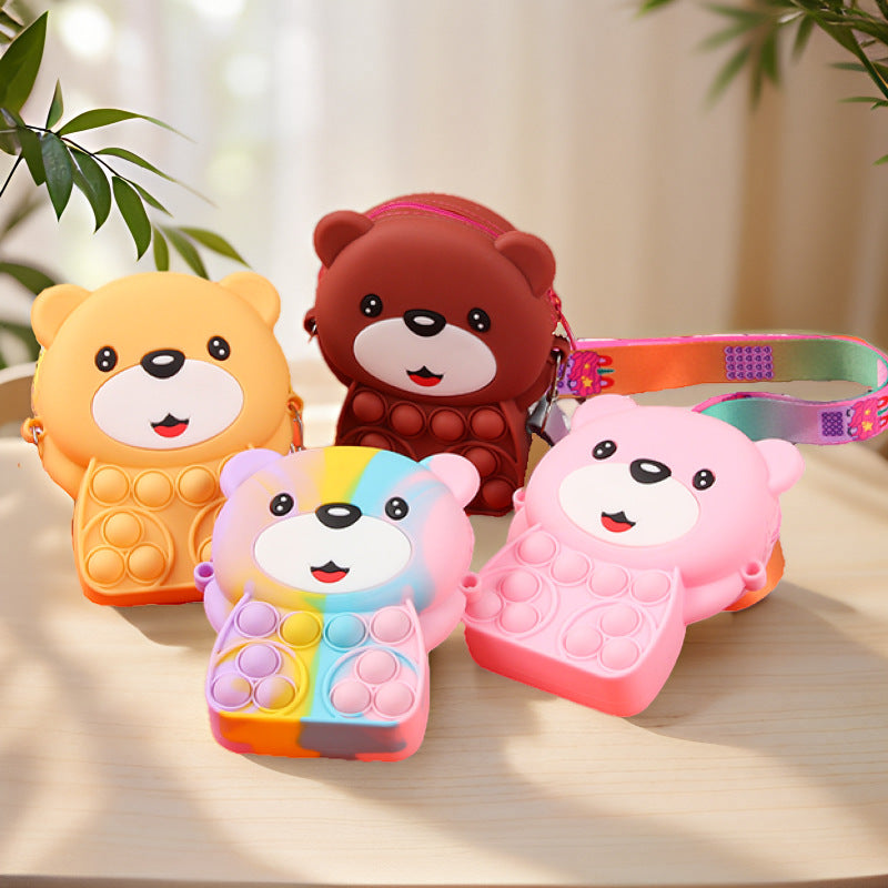 Novel Creative Cartoon Silicone Pouch Kids Crossbody Sling Bag Cute Bear Coin Purse &amp; Small Storage Bag