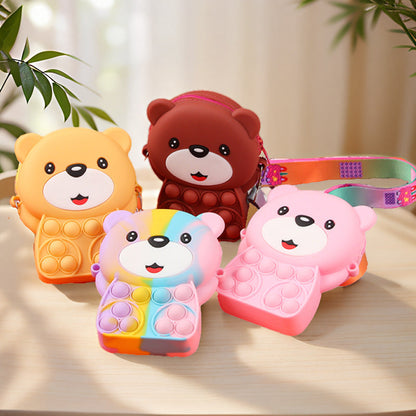 Novel Creative Cartoon Silicone Pouch Kids Crossbody Sling Bag Cute Bear Coin Purse &amp; Small Storage Bag