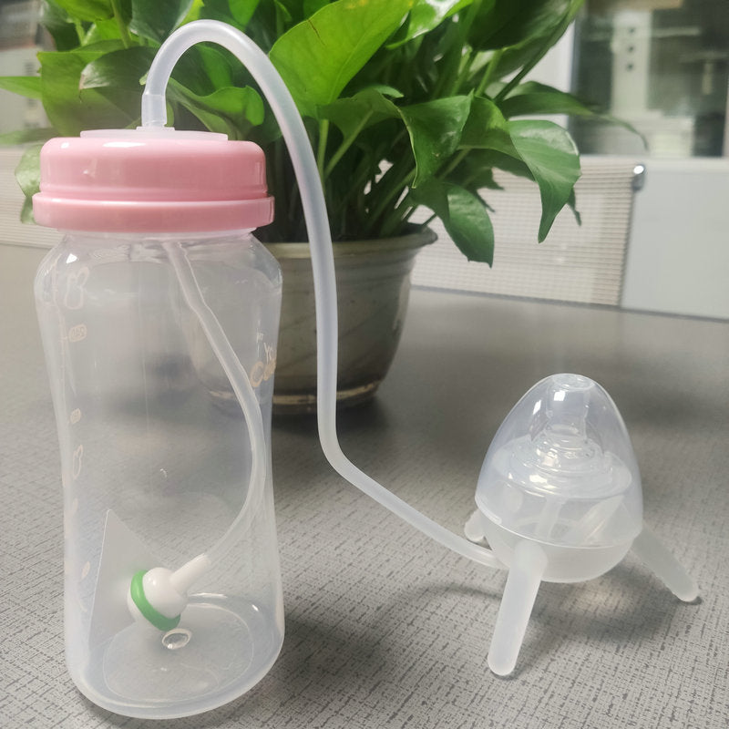 pp Material Separate Dual-purpose Baby and Mother Feeding Bottle Long Straw Feeding Artifact Free Hands Imitation Milk Weaning Bottle