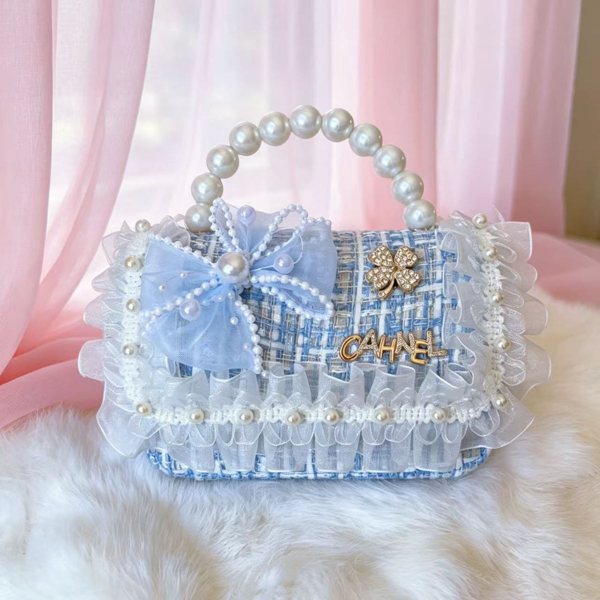New Kids Handbag for Girls with Bow &amp; Pearl, Fashionable Princess Shoulder Crossbody Mini Purse for Coins