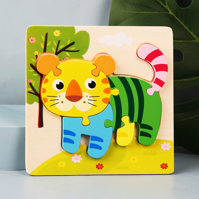 Wooden Kids Cartoon Animal 3D Puzzle, Wooden Baby Educational Puzzle Board Toy for Toddlers Ages 1-2-3