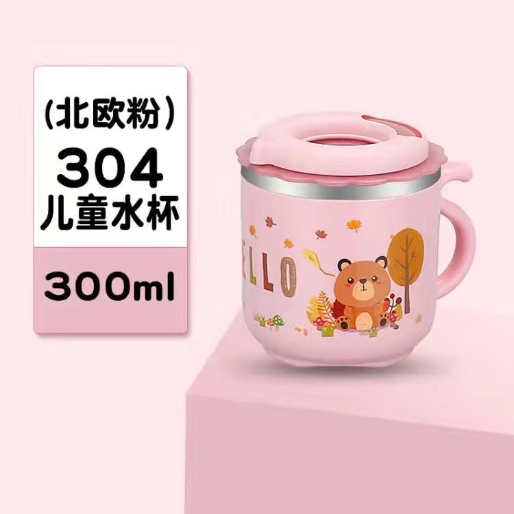 Factory Direct Sales 304 Stainless Steel Water Cup with Straw Yellow Duck Kidsren's Cup Kindergarten Mouth Cup Handy Cup Gift
