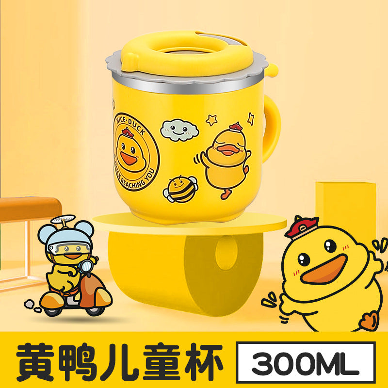Factory Direct Sales 304 Stainless Steel Water Cup with Straw Yellow Duck Kidsren's Cup Kindergarten Mouth Cup Handy Cup Gift