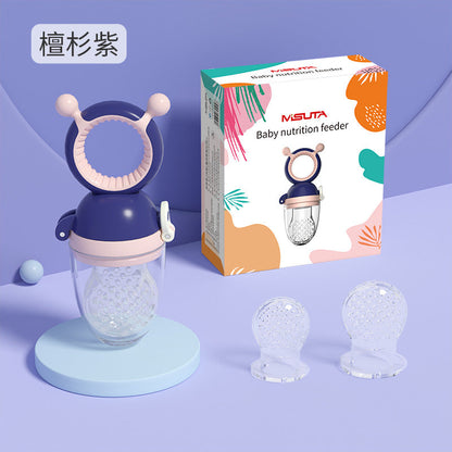 Misuta Baby Teething Bag Fruit and Vegetable Feeder Silicone Pacifier Teether Push-Type Nano Silver