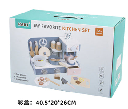Kids Pretend Play Tea Set Dessert Cake Coffee BBQ Kitchen Fruits Wooden Educational Toys