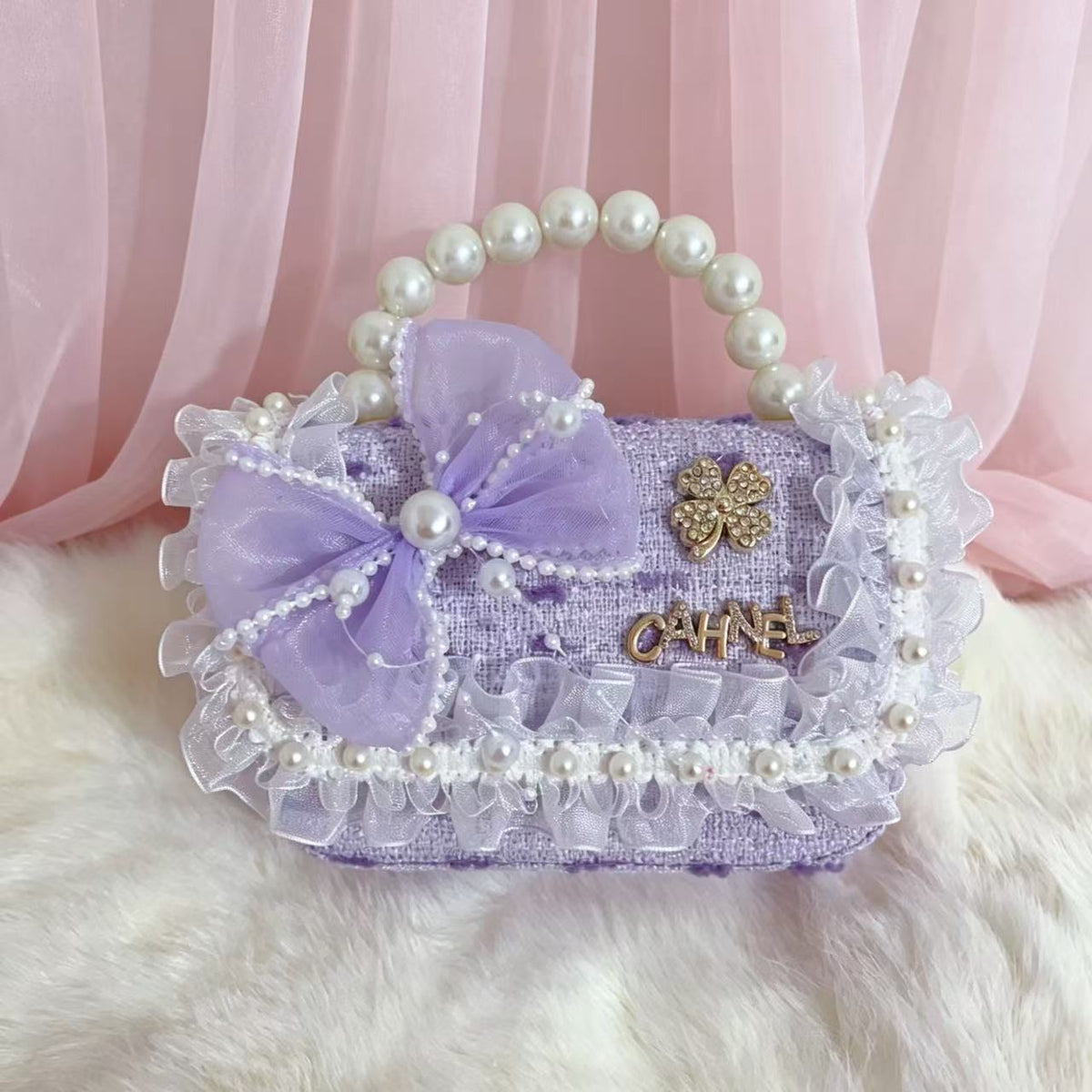 New Kids Handbag for Girls with Bow &amp; Pearl, Fashionable Princess Shoulder Crossbody Mini Purse for Coins