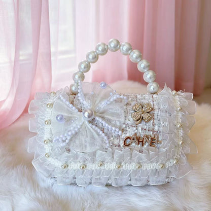 New Kids Handbag for Girls with Bow &amp; Pearl, Fashionable Princess Shoulder Crossbody Mini Purse for Coins
