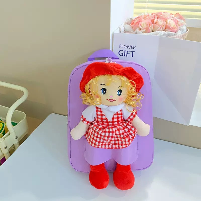 Cross-Border Cartoon Doll Backpack for Kids, Cute Baby Doll Double Shoulder Bag, Kindergarten School Bag