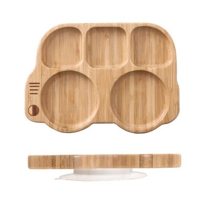 Cute Cartoon Children's Split Dinner Plate for Baby's Eating Suction Type Anti-fall Bamboo and Wood Dinner Plate for Baby's Supplementary Food Tableware