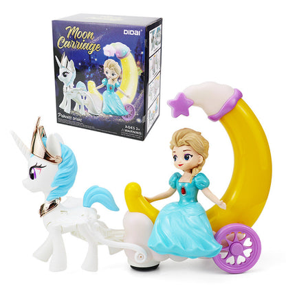 New Electric Universal Moonlight Carriage Princess Music & Light Toy for Kids, Girls—Princess Gift