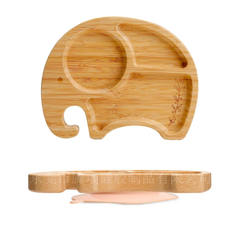 Cute Cartoon Children's Split Dinner Plate for Baby's Eating Suction Type Anti-fall Bamboo and Wood Dinner Plate for Baby's Supplementary Food Tableware