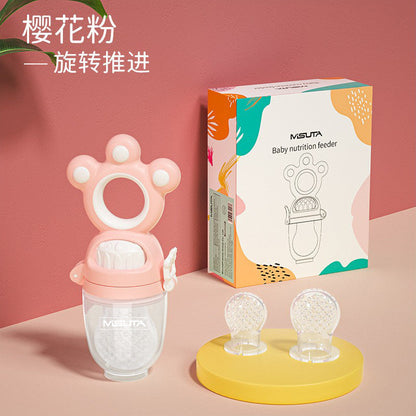 Misuta Baby Teething Bag Fruit and Vegetable Feeder Silicone Pacifier Teether Push-Type Nano Silver