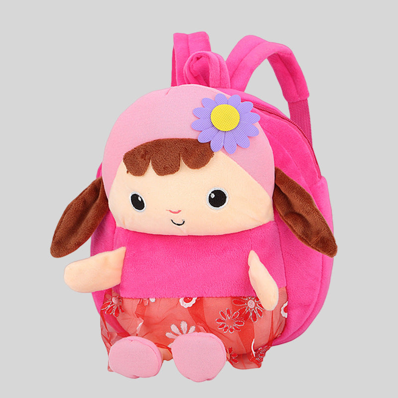 Cartoon Cute Kids Backpack for Girls, Toddler Preschool School Bag with Sunflower Doll Plush, Children’s Double Shoulder Bag
