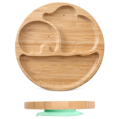 Cute Cartoon Children's Split Dinner Plate for Baby's Eating Suction Type Anti-fall Bamboo and Wood Dinner Plate for Baby's Supplementary Food Tableware