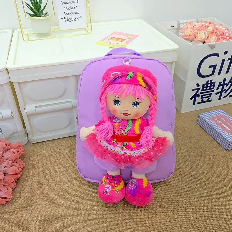Cross-Border Cartoon Doll Backpack for Kids, Cute Baby Doll Double Shoulder Bag, Kindergarten School Bag