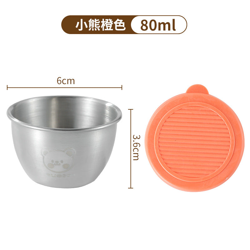 Cross-border Mini 304 Stainless Steel Dip Seasoning Box Cartoon Bear Plate with Lid Tomato Sauce Salad Sauce Cup