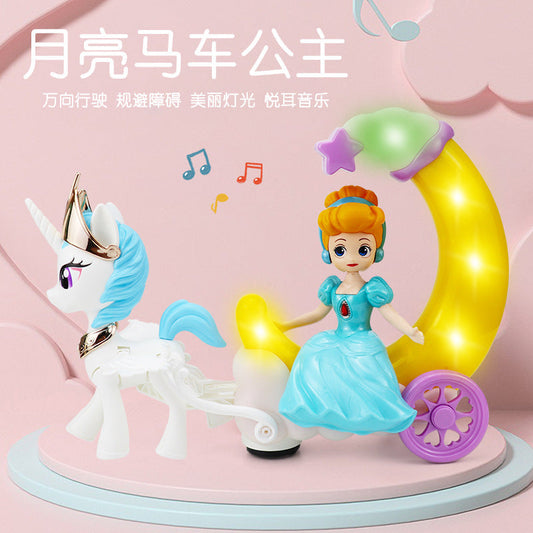 New Electric Universal Moonlight Carriage Princess Music & Light Toy for Kids, Girls—Princess Gift