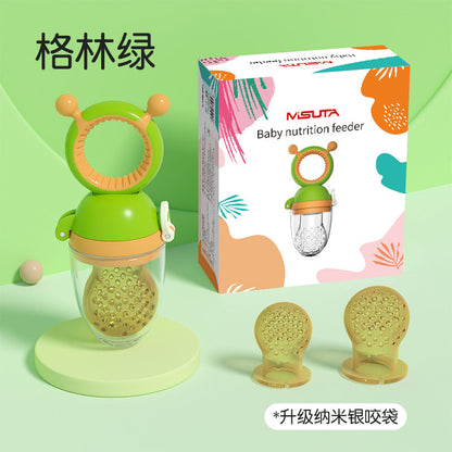 Misuta Baby Teething Bag Fruit and Vegetable Feeder Silicone Pacifier Teether Push-Type Nano Silver