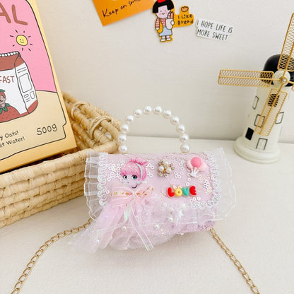 New Kids Handbag for Girls with Bow &amp; Pearl, Fashionable Princess Shoulder Crossbody Mini Purse for Coins