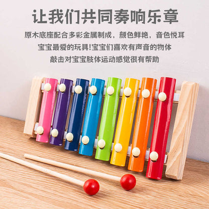 8-Note Hand-Strike Xylophone Wooden Percussion Music Toy for Kids Baby Music Instrument