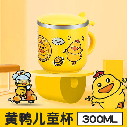 Factory Direct Sales 304 Stainless Steel Water Cup with Straw Yellow Duck Kidsren's Cup Kindergarten Mouth Cup Handy Cup Gift