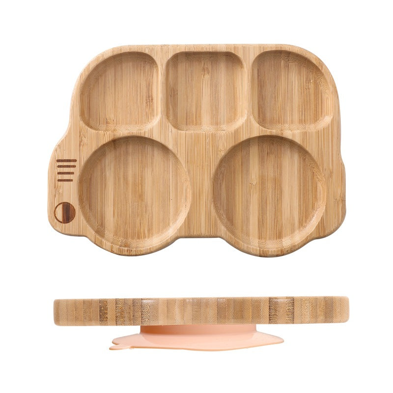 Cute Cartoon Children's Split Dinner Plate for Baby's Eating Suction Type Anti-fall Bamboo and Wood Dinner Plate for Baby's Supplementary Food Tableware