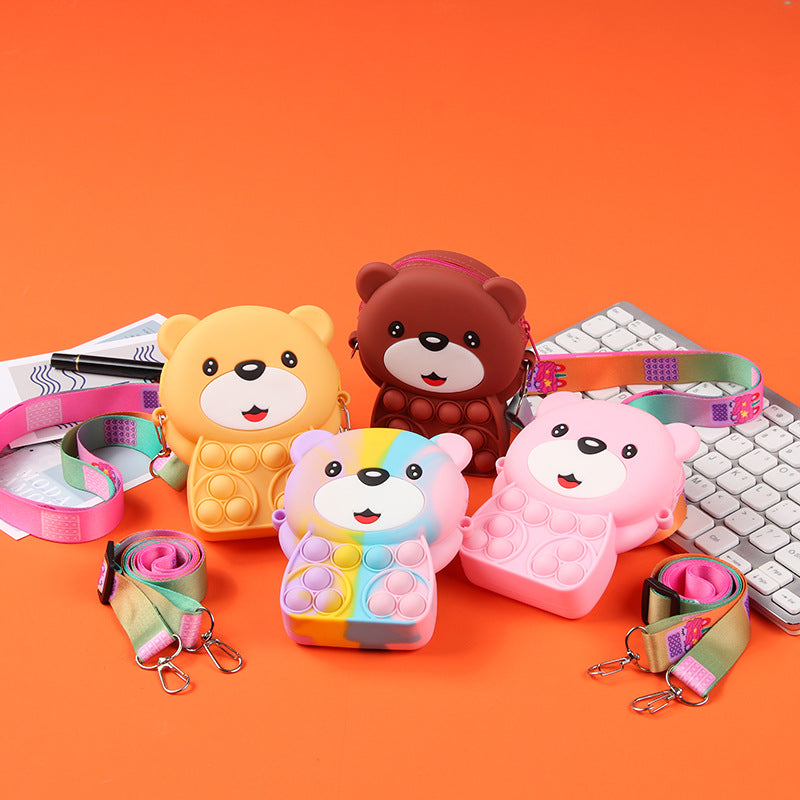 Novel Creative Cartoon Silicone Pouch Kids Crossbody Sling Bag Cute Bear Coin Purse &amp; Small Storage Bag