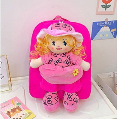 Cross-Border Cartoon Doll Backpack for Kids, Cute Baby Doll Double Shoulder Bag, Kindergarten School Bag