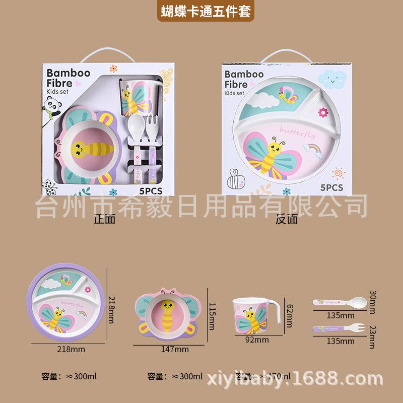 Customized Bamboo Fiber Tableware Set, Plates, Bowls, Cups, Forks and Spoons, Customized Gift Box Packaging. if You Take a Photo of This Link, No Refund Will Be Made by Default