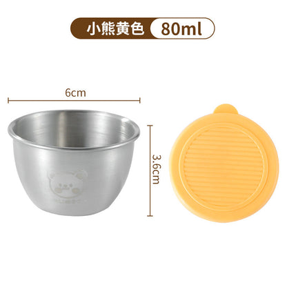 Cross-border Mini 304 Stainless Steel Dip Seasoning Box Cartoon Bear Plate with Lid Tomato Sauce Salad Sauce Cup