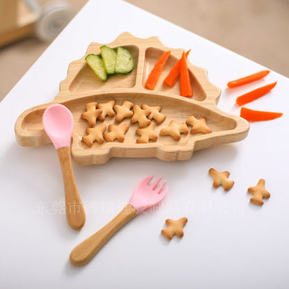 Cute Cartoon Children's Split Dinner Plate for Baby's Eating Suction Type Anti-fall Bamboo and Wood Dinner Plate for Baby's Supplementary Food Tableware