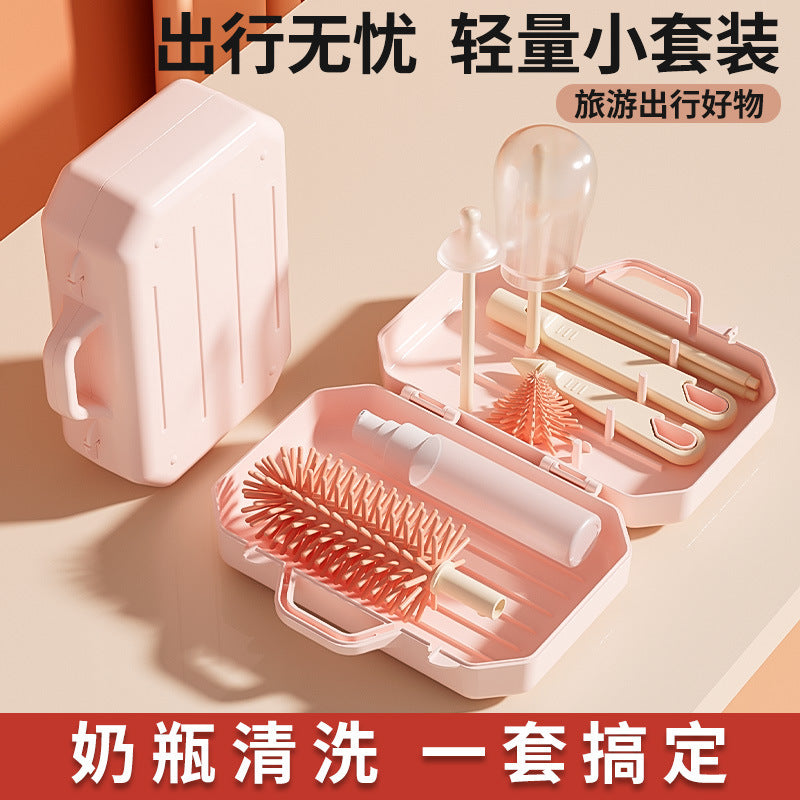 Portable Travel Bottle Brush Set, Multifunctional Baby Bottle Cleaning Brush with Storage Box, Creative Bottle Brush