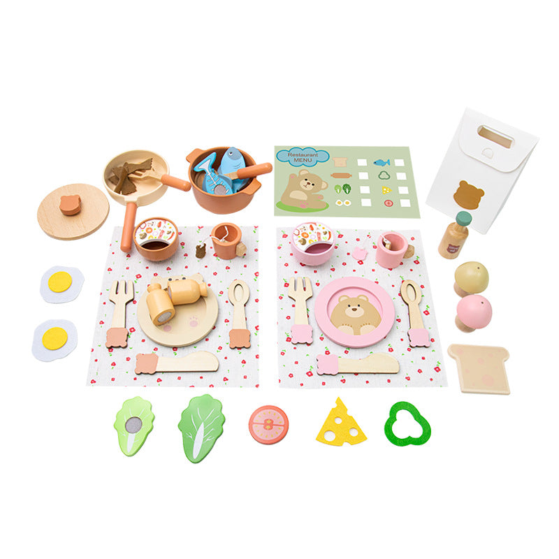 Kids Pretend Play Tea Set Dessert Cake Coffee BBQ Kitchen Fruits Wooden Educational Toys