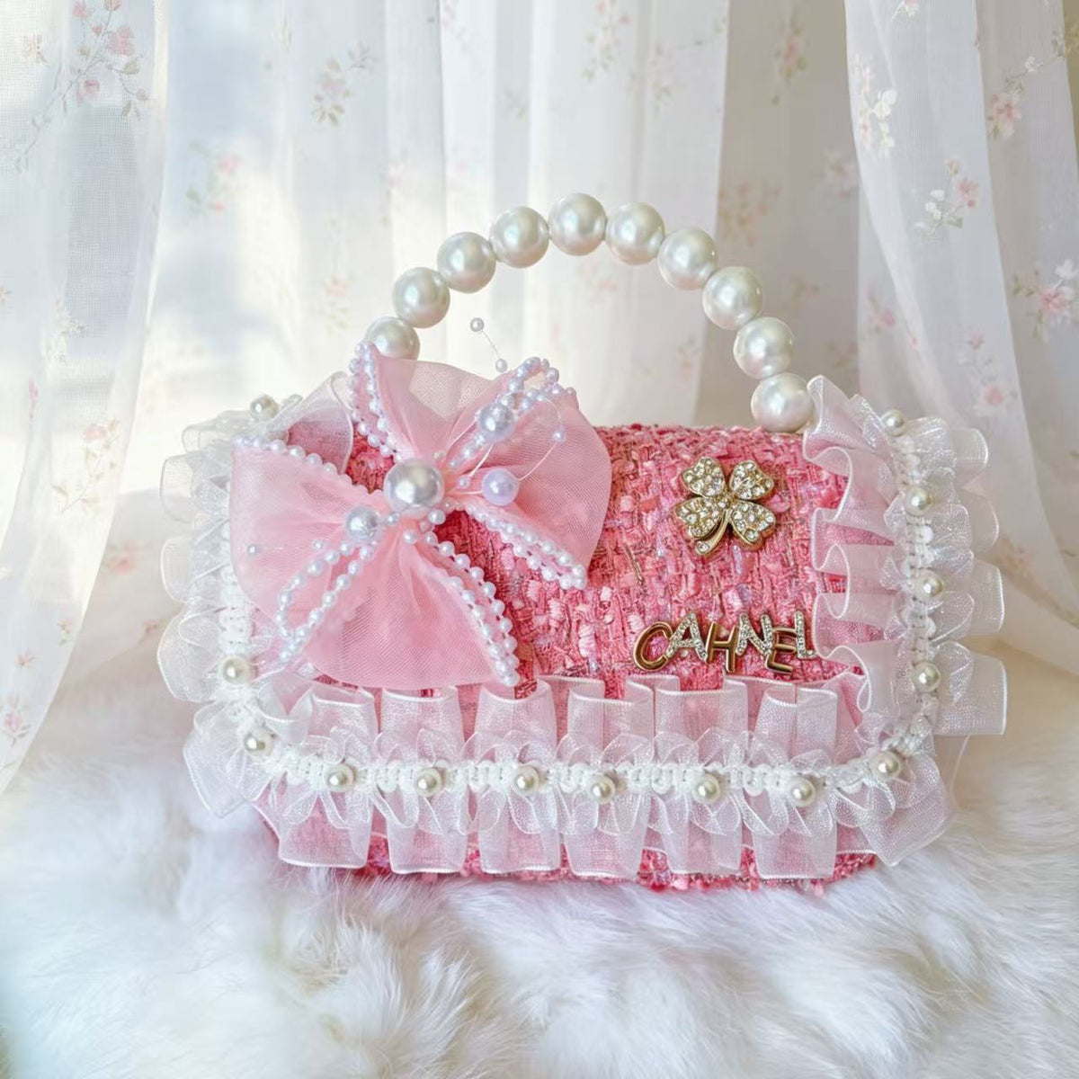 New Kids Handbag for Girls with Bow &amp; Pearl, Fashionable Princess Shoulder Crossbody Mini Purse for Coins