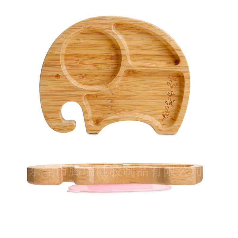 Cute Cartoon Children's Split Dinner Plate for Baby's Eating Suction Type Anti-fall Bamboo and Wood Dinner Plate for Baby's Supplementary Food Tableware
