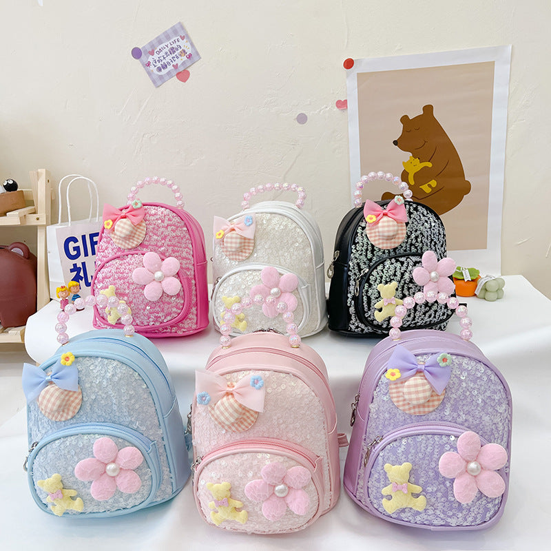 New Sequin Kids Princess Pearl Accessories Backpack Shoulder Bag, Cute Casual School Bag for Kindergarten