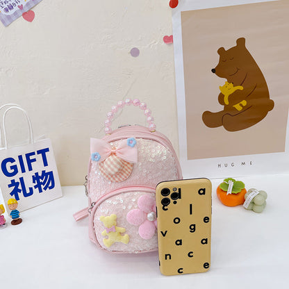 New Sequin Kids Princess Pearl Accessories Backpack Shoulder Bag, Cute Casual School Bag for Kindergarten