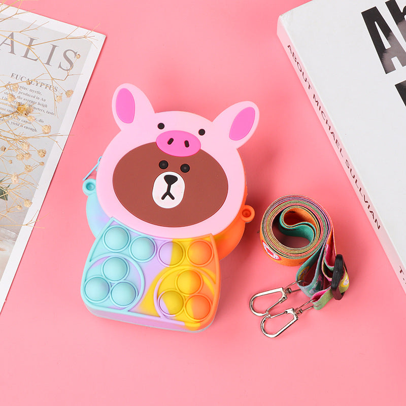 Novel Creative Cartoon Silicone Pouch Kids Crossbody Sling Bag Cute Bear Coin Purse &amp; Small Storage Bag
